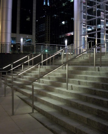 City staircase of N Clark Street, Chicago, IL, CIRCUM round guardrail with LED railing