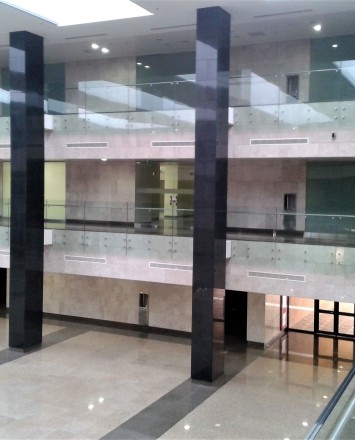 Atrium view University of Al Imam, Riyadh, Saudi Arabia Optik glass balustrade.