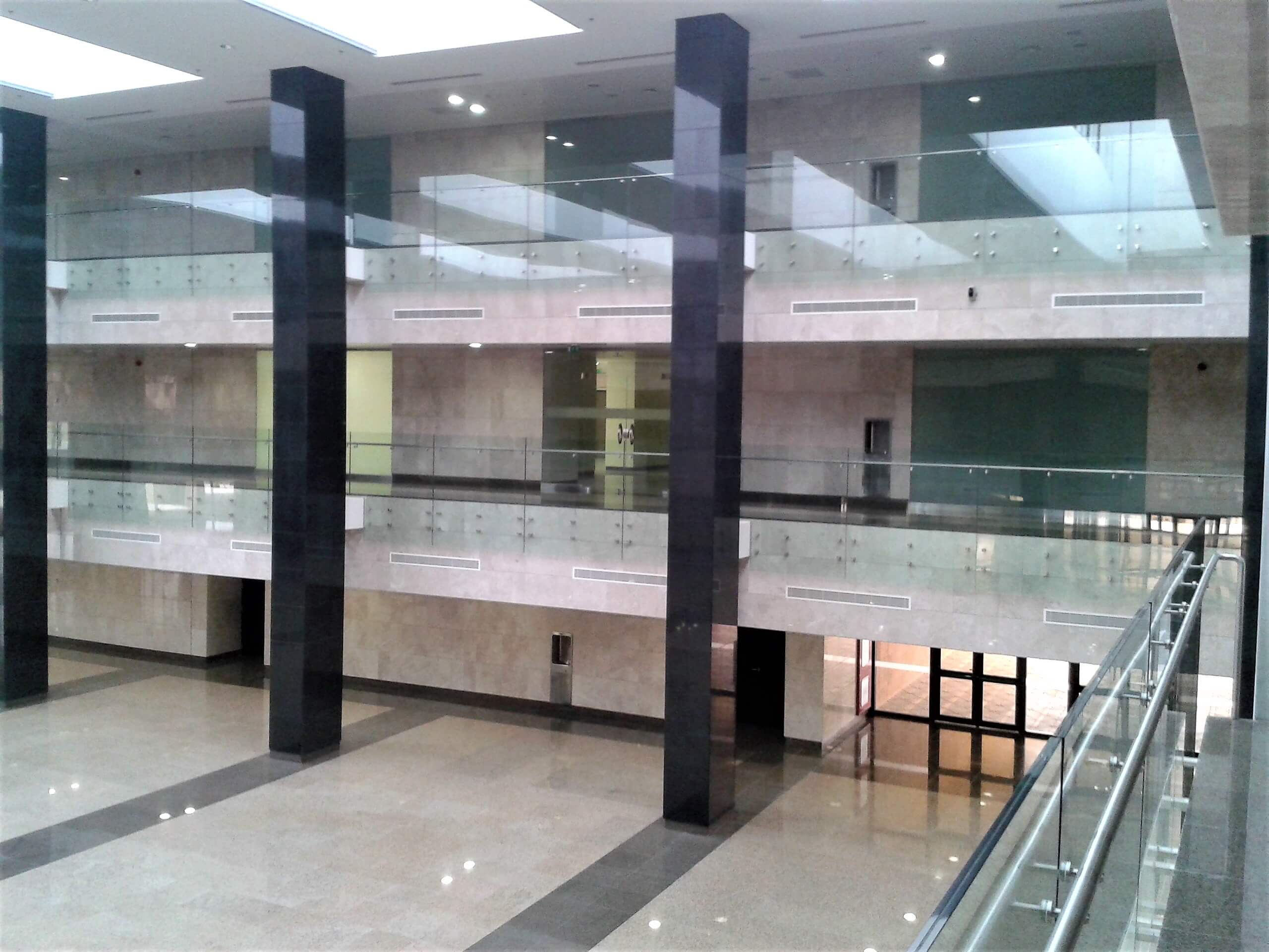 Atrium view University of Al Imam, Riyadh, Saudi Arabia Optik glass balustrade.