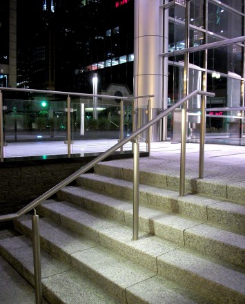 City staircase of N Clark Street, Chicago, IL, CIRCUM round guardrail with LED railing