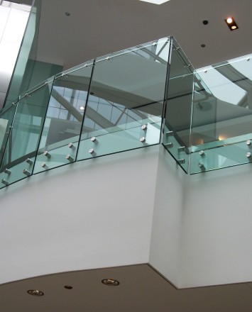 Upward view at a Shopping Mall Chicago, IL, Optik guardrail with clear glass