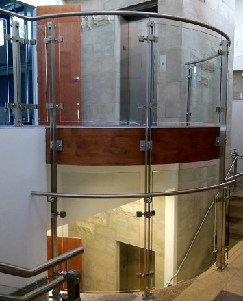 Inox curved glass guardrail installation in Chabad Temple, Stamford, CT