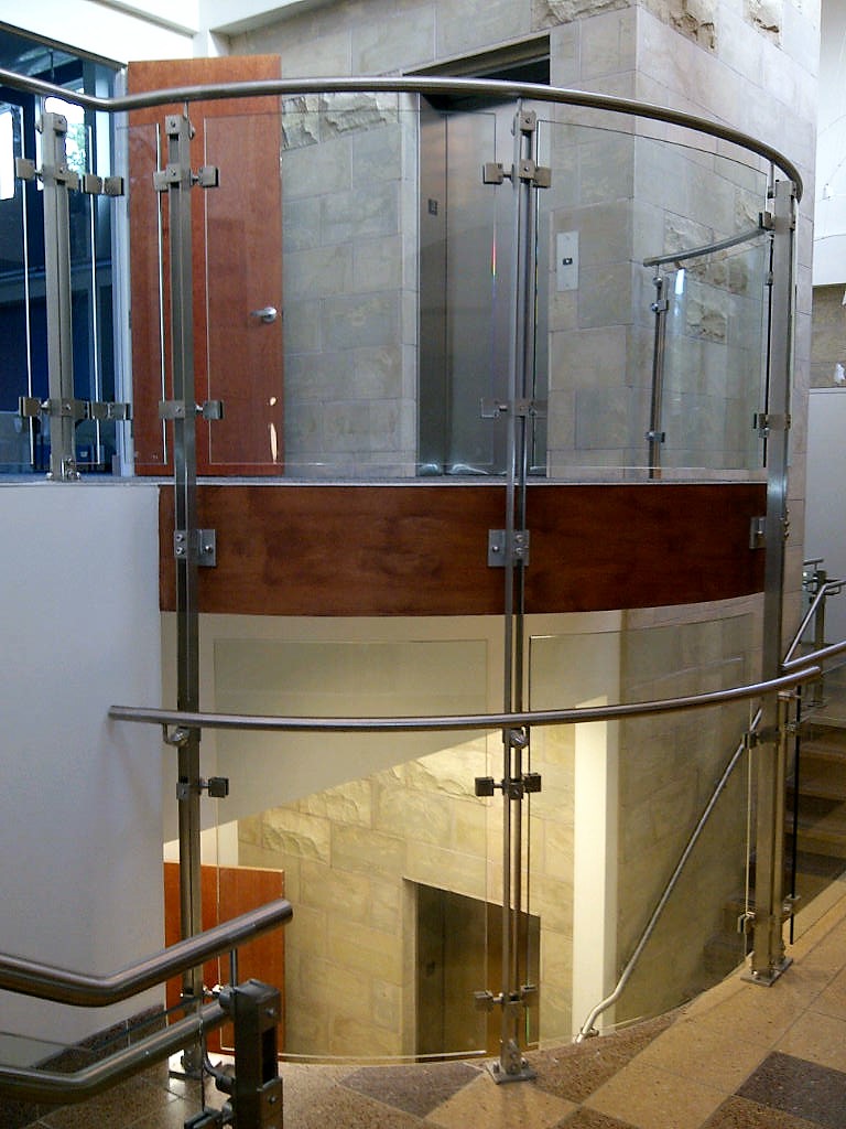 Inox curved glass guardrail installation in Chabad Temple, Stamford, CT