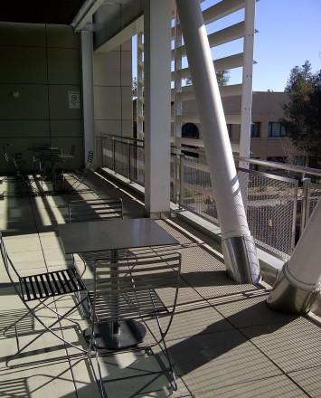 Outdoor Ferric stainless steel guardrail installation at De Anza College, CA.