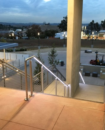 Mt Sac, CA, CIRCUM Round guardrail installation with LED railing
