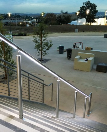 Mt Sac, CA, CIRCUM Round guardrail installation with LED railing