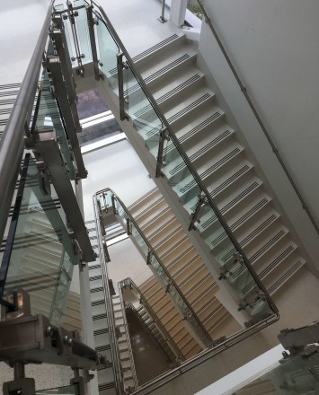 Inox guardrail with glass infill installation at Rutgers University, NJ