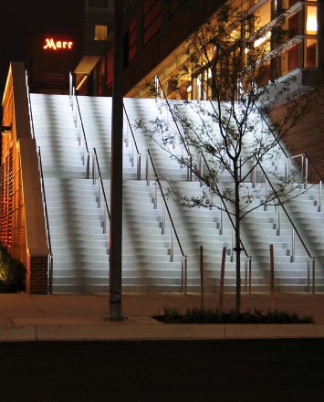 Upward view Circum Round LED Handrail installation at the Hilton in Baltimore, MD
