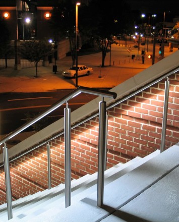 Outdoor stair Circum round guardrail with LED at Hilton Hotel Baltimore, MD