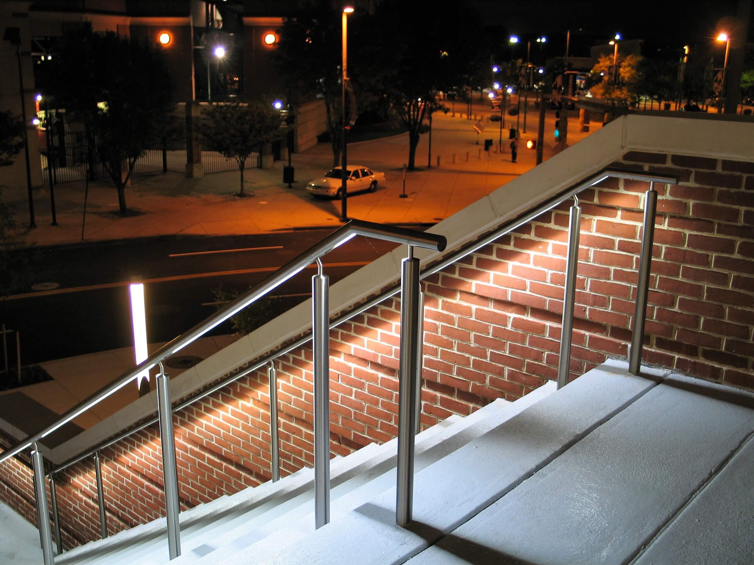 Outdoor stair Circum round guardrail with LED at Hilton Hotel Baltimore, MD