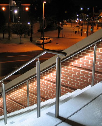 Downward angled view of Circum Round LED Handrail installation at the Hilton in Baltimore, MD