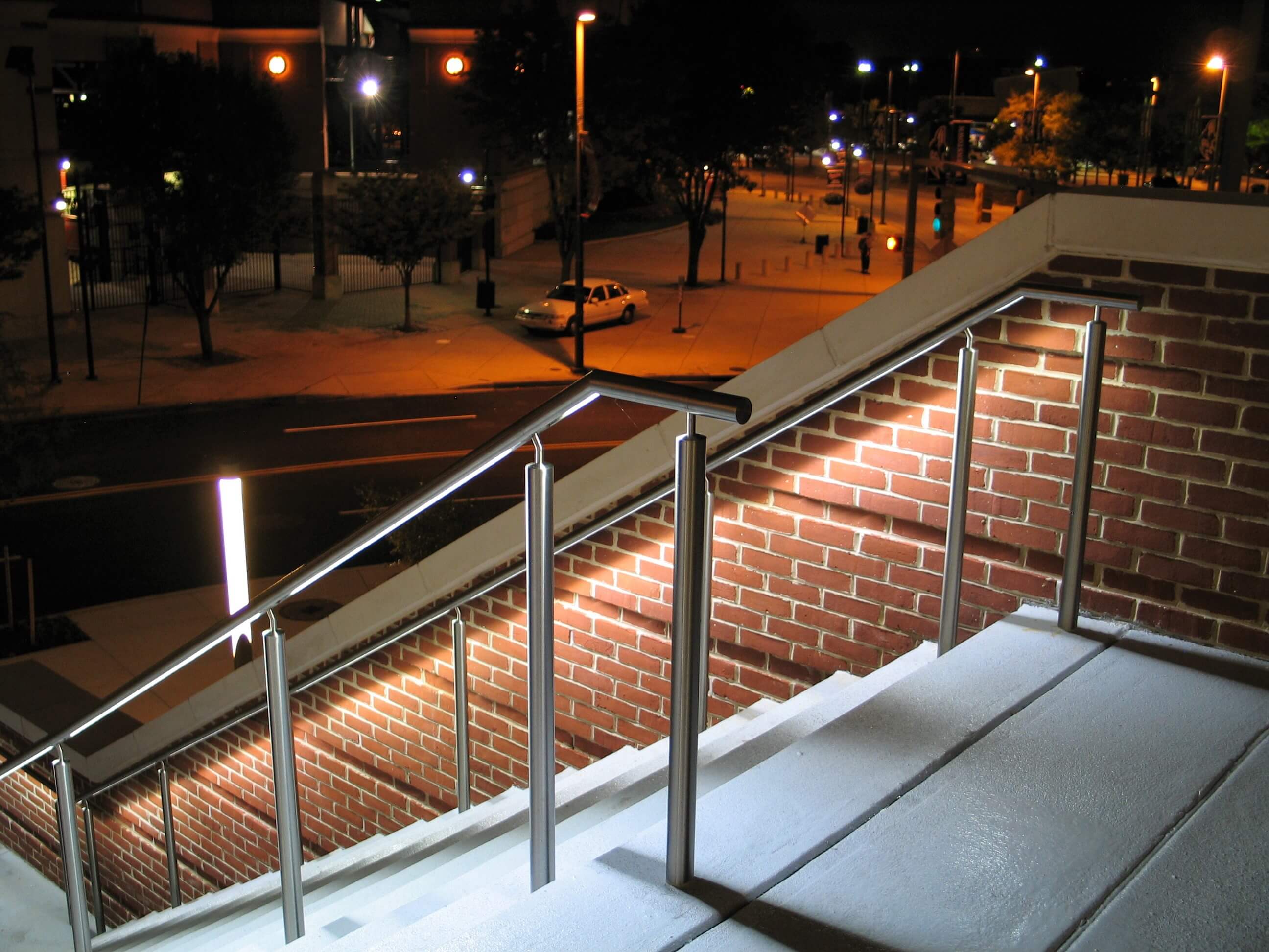 Downward angled view of Circum Round LED Handrail installation at the Hilton in Baltimore, MD