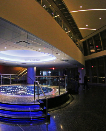 Circum round guardrail with glass infill and LED at One World Trade Center