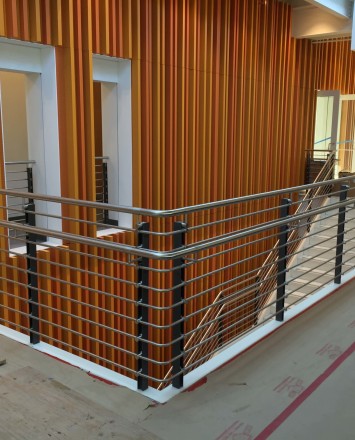 Ferric guardrail with stainless steel infill rail installation at LAPD Metropolitan Division, CA.