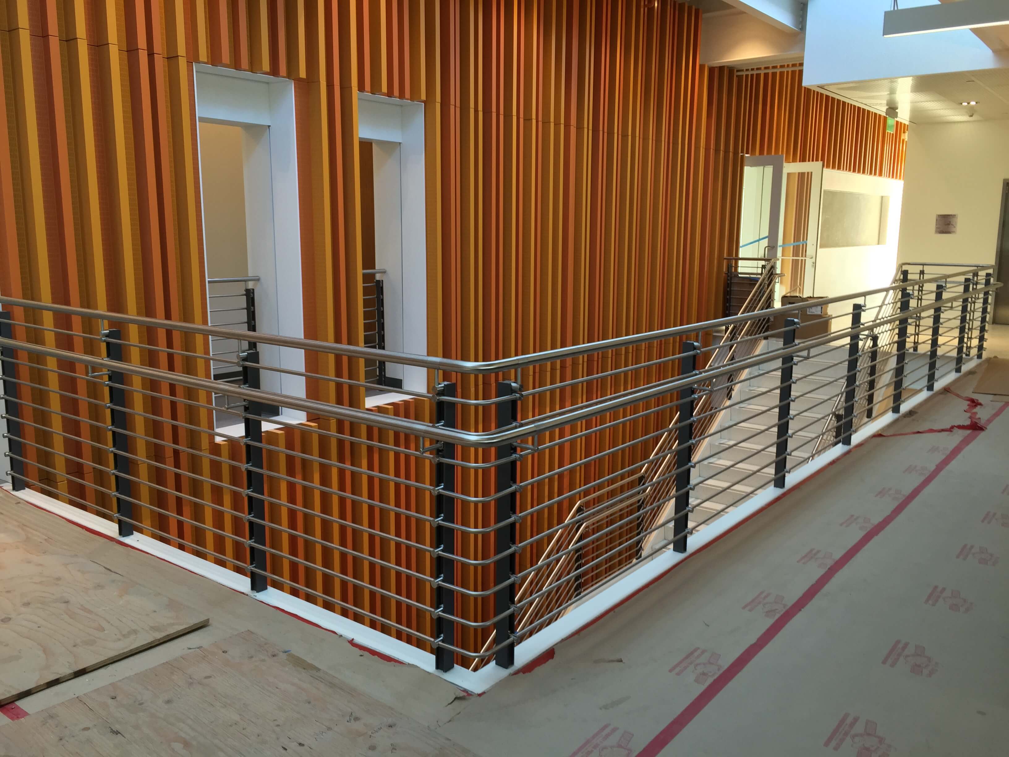 Ferric guardrail with stainless steel infill rail installation at LAPD Metropolitan Division, CA.