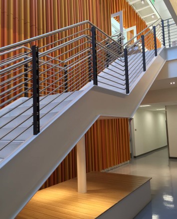 Ferric guardrail with stainless steel infill rail installation at LAPD Metropolitan Division, CA.