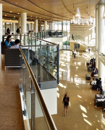 Ferric guardrail with glass infill installation at MIT Sloan School of Management, MA.