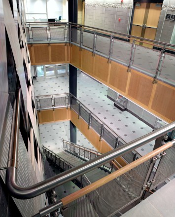 Inox guardrail with stainless steel infill installation at University of Connecticut, CT.