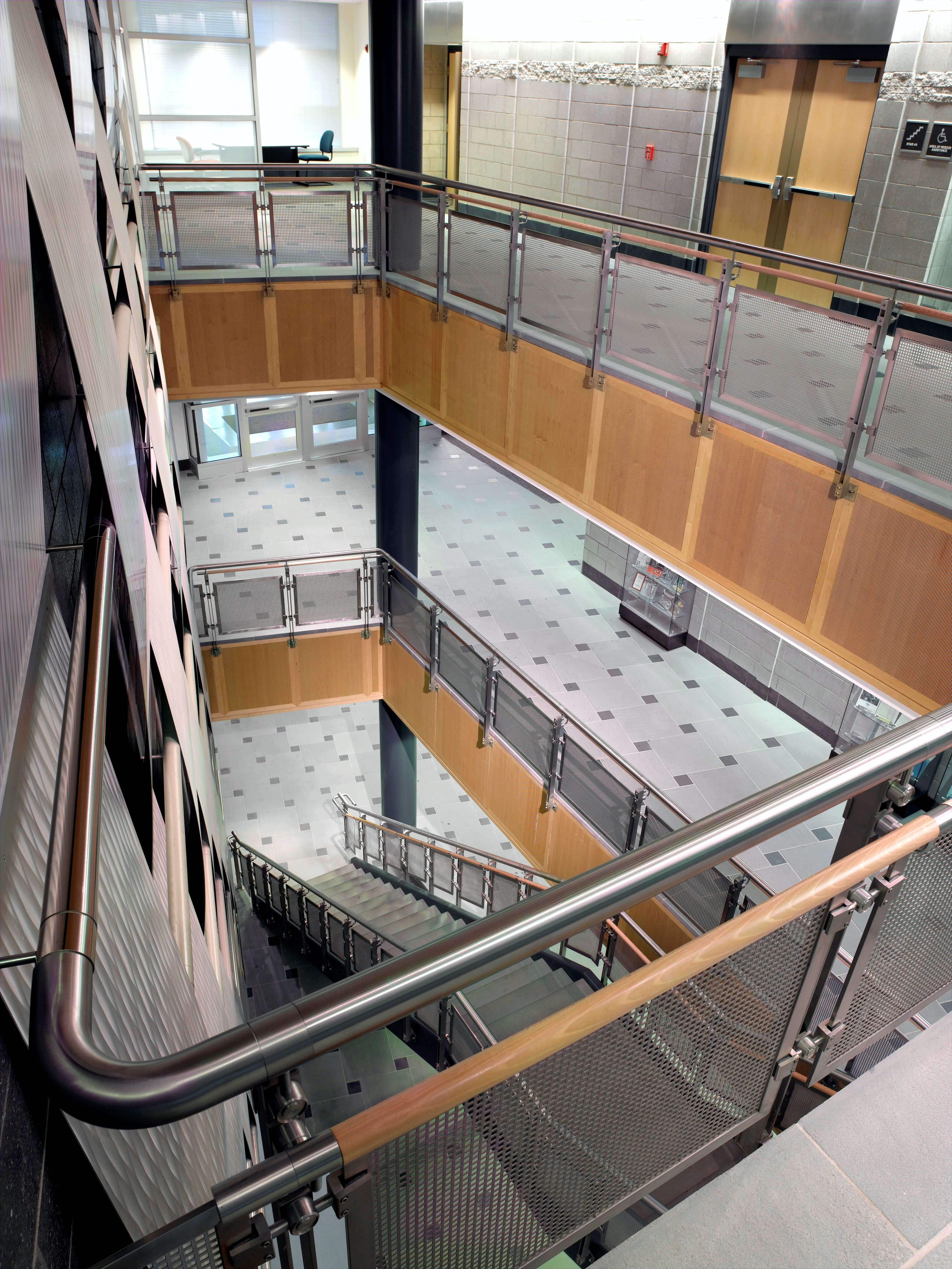 Inox guardrail with stainless steel infill installation at University of Connecticut, CT.