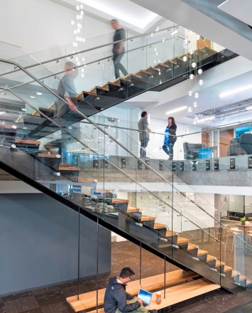 View of Twitter HQ, CA, Optik guardrail with clear glass