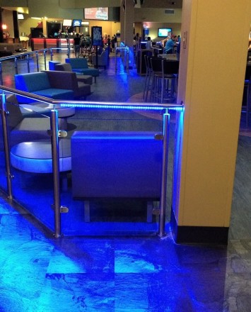 Leisure Complex, Grapevine TX, CIRCUM Round guardrail installation with RGB type LED railing