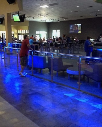 Leisure Complex, Grapevine TX, CIRCUM Round guardrail installation with RGB type LED railing