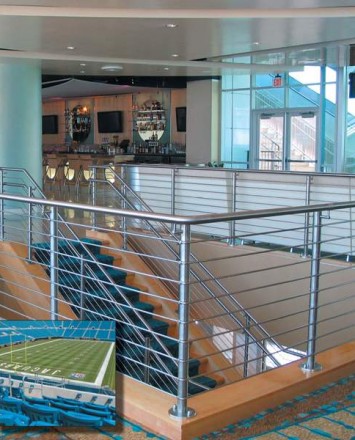 Over the top stairwell view at Alltel Stadium (Jacksonville Jaguars), FL. CIRCUM guardrail with raked and horizontal infill rails