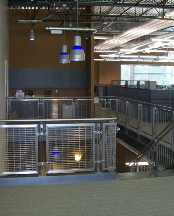 View of General Contractors office, WA, Inox guardrail with woven mesh stainless steel infill panel