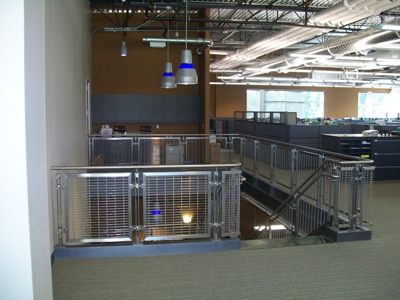View of General Contractors office, WA, Inox guardrail with woven mesh stainless steel infill panel