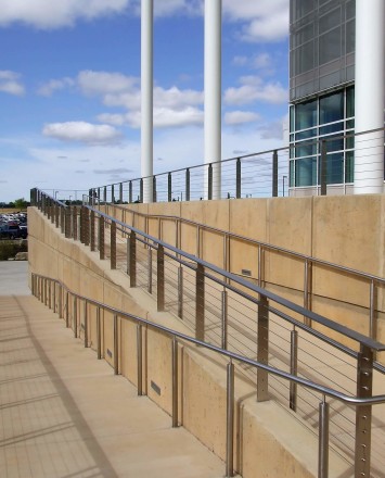 View of Rock Valley College entrance, IL, Core mounted posts, KOTO guardrail