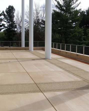 View of Rock Valley College entrance, IL, Core mounted posts, KOTO guardrail