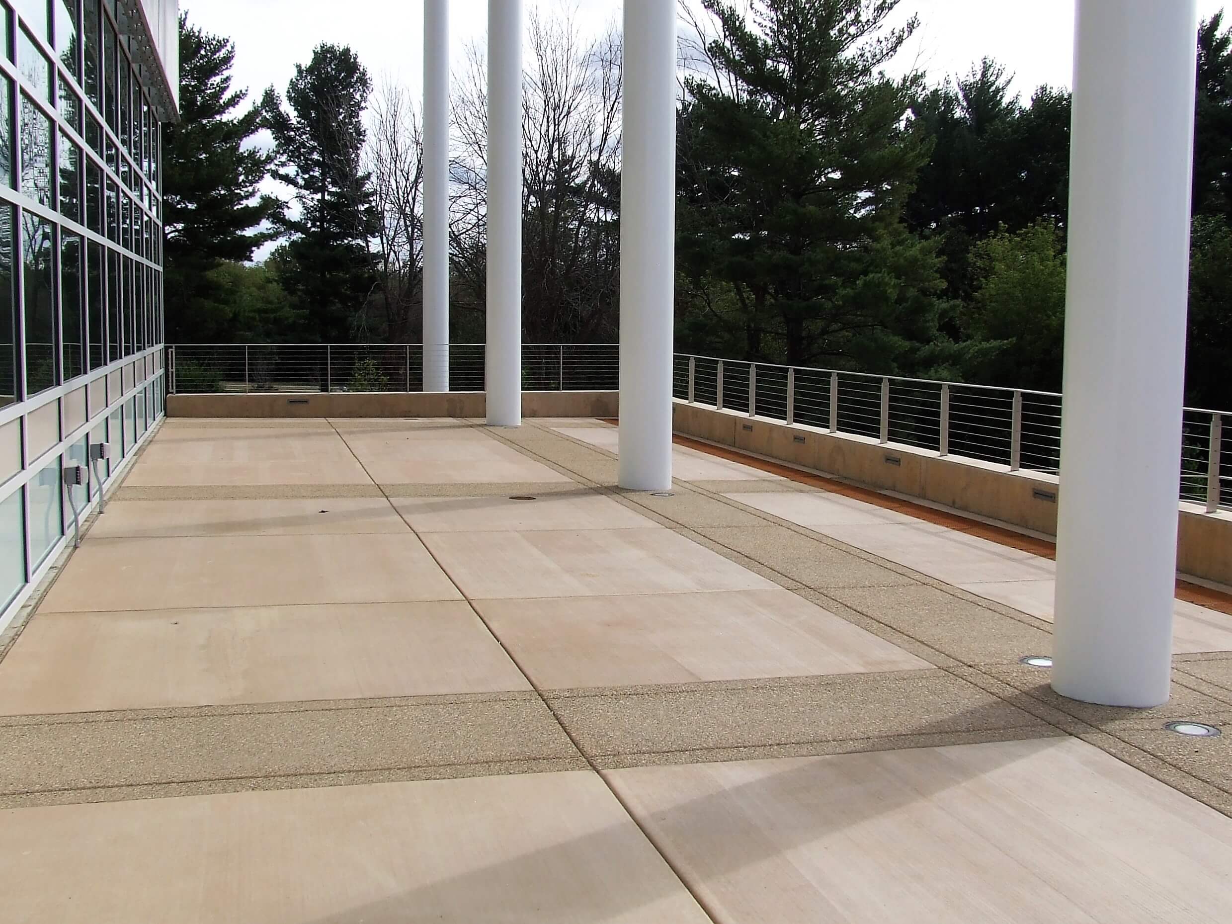 View of Rock Valley College entrance, IL, Core mounted posts, KOTO guardrail