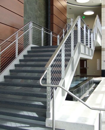 View of Rock Valley College entrance, IL, Weld mounted posts, KOTO guardrail