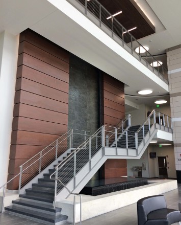 View of Rock Valley College entrance, IL, Weld mounted posts, KOTO guardrail