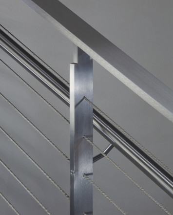 Closeup of KOTO, connections with stainless steel handrail and top cap