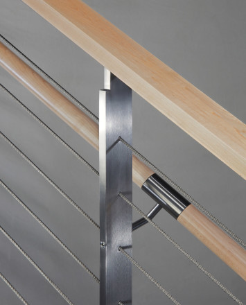 Closeup of KOTO, connections with wood handrail and top cap
