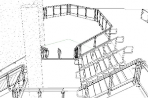 The revit software model of an important space during the handrail design phase.