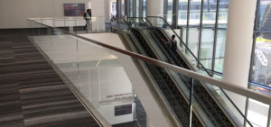 HDI Optik Boss Glass Railings as elevator barrier at Moscone Center in San Francisco