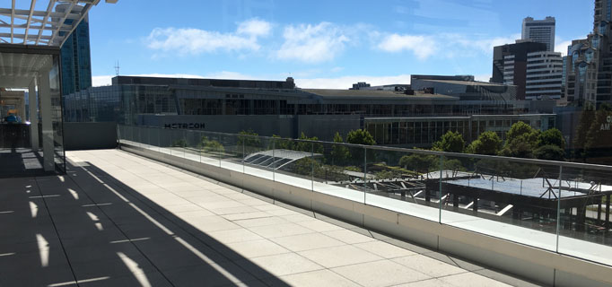 HDI Optik Boss Glass Railings at Moscone Center Rooftop Terrace in San Francisco