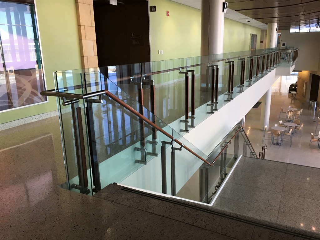 Custom stair railing at University of Wisconsin-Madison School of Nursing building