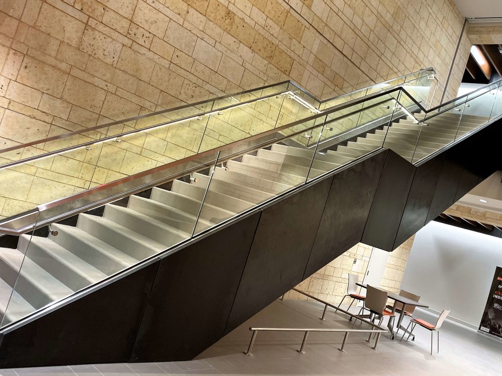 side view of stairs optik shoe at UTPB engineering building