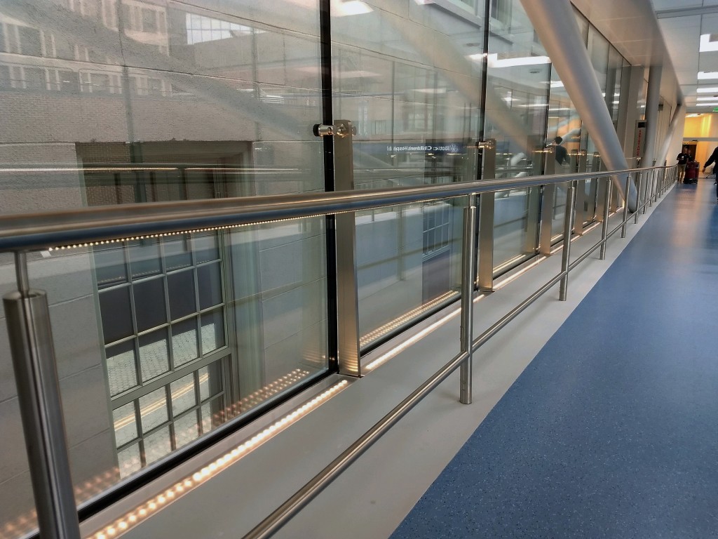 closeup of custom handrail at Fazzalari Sky Bridge in Boston